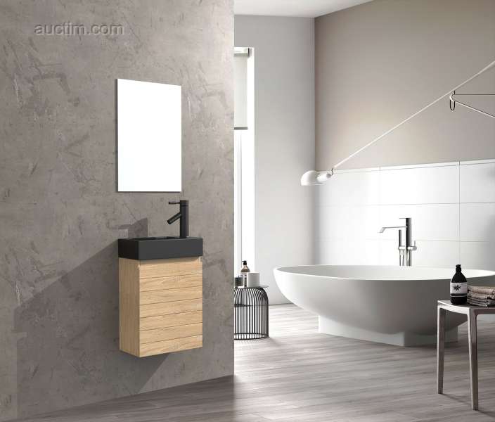 1 mobiletto per WC da 40 cm in rovere bianco - Riga-01 Lavinno